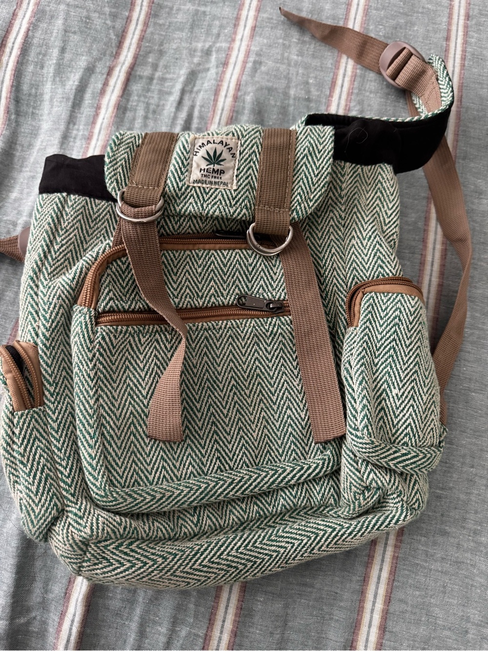 Himalayan Hemp Green Chevron Backpack - Casual Daypack
